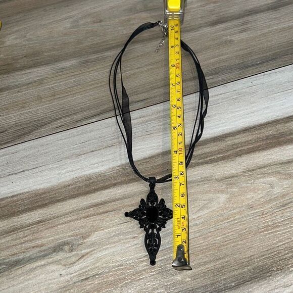 Necklace Pendant, All black, Beaded, Cross pendant On Cord - Picture 5 of 7